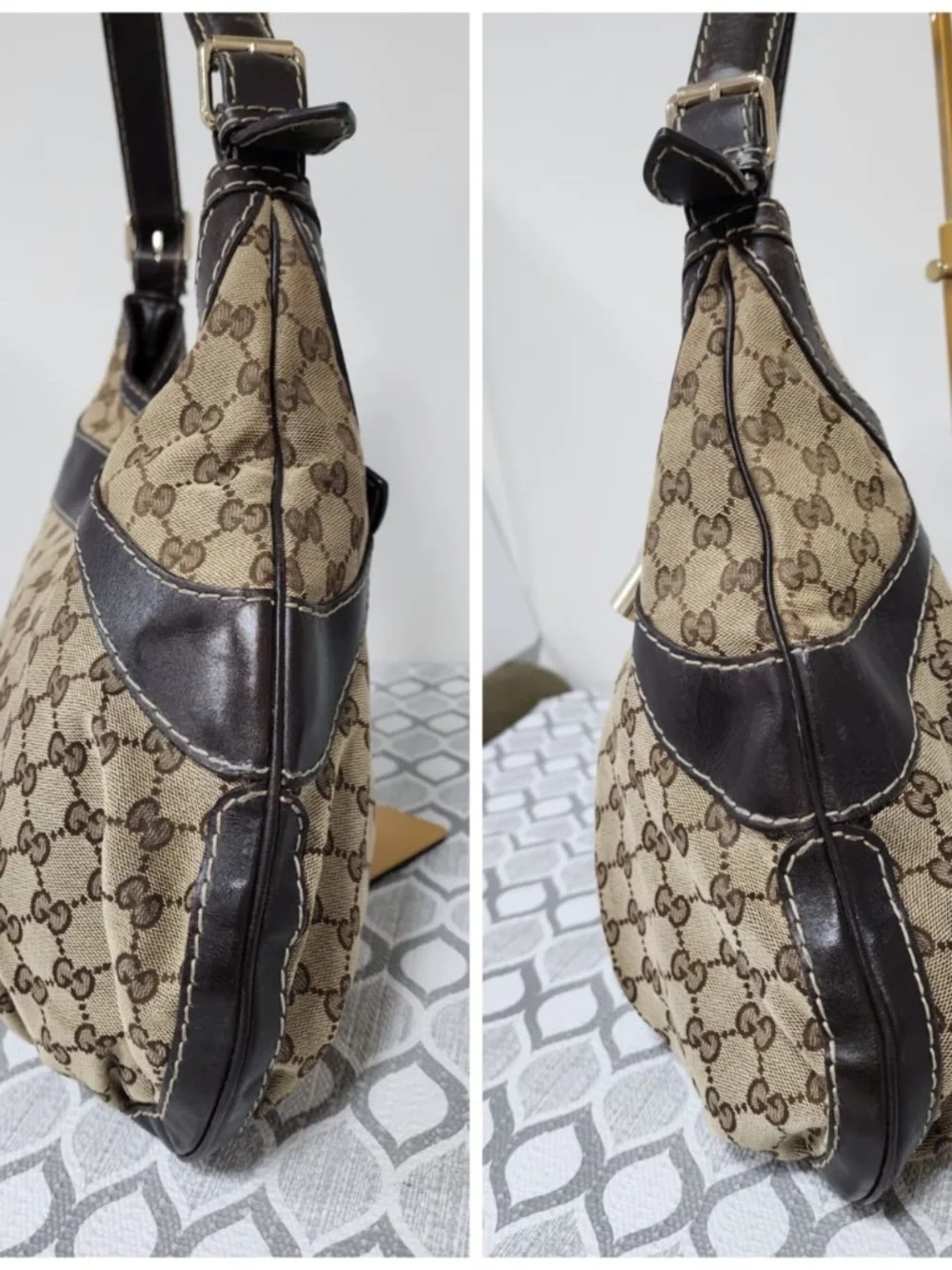 Authentic GUCCI GG Canvas And Leather Queen Large Hobo Bag Beige/Brown
